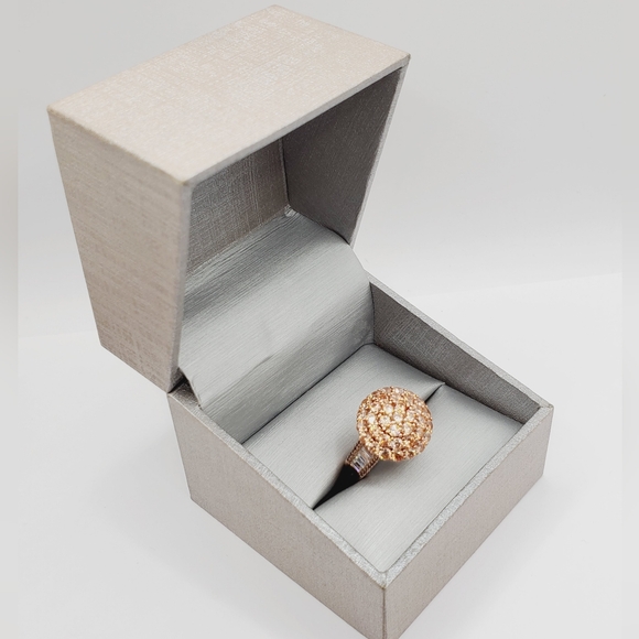 Champagne - Chocolate & White Diamond Simulants 18k Rose Gold 925 Silver Ring - Picture 8 of 8